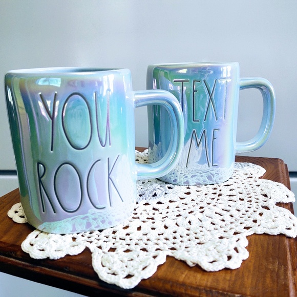 NIB RAE DUNN Artisan Collection Iridescent Set of 2 Text Me/You Rock Mug Set - Picture 3 of 4